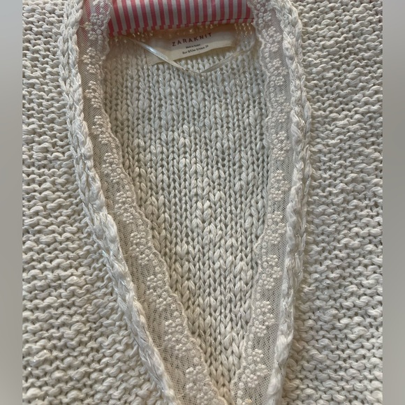 ZARA KNIT Open Front Lace Cardigan Sweater Ivory/ Cream - Picture 3 of 6